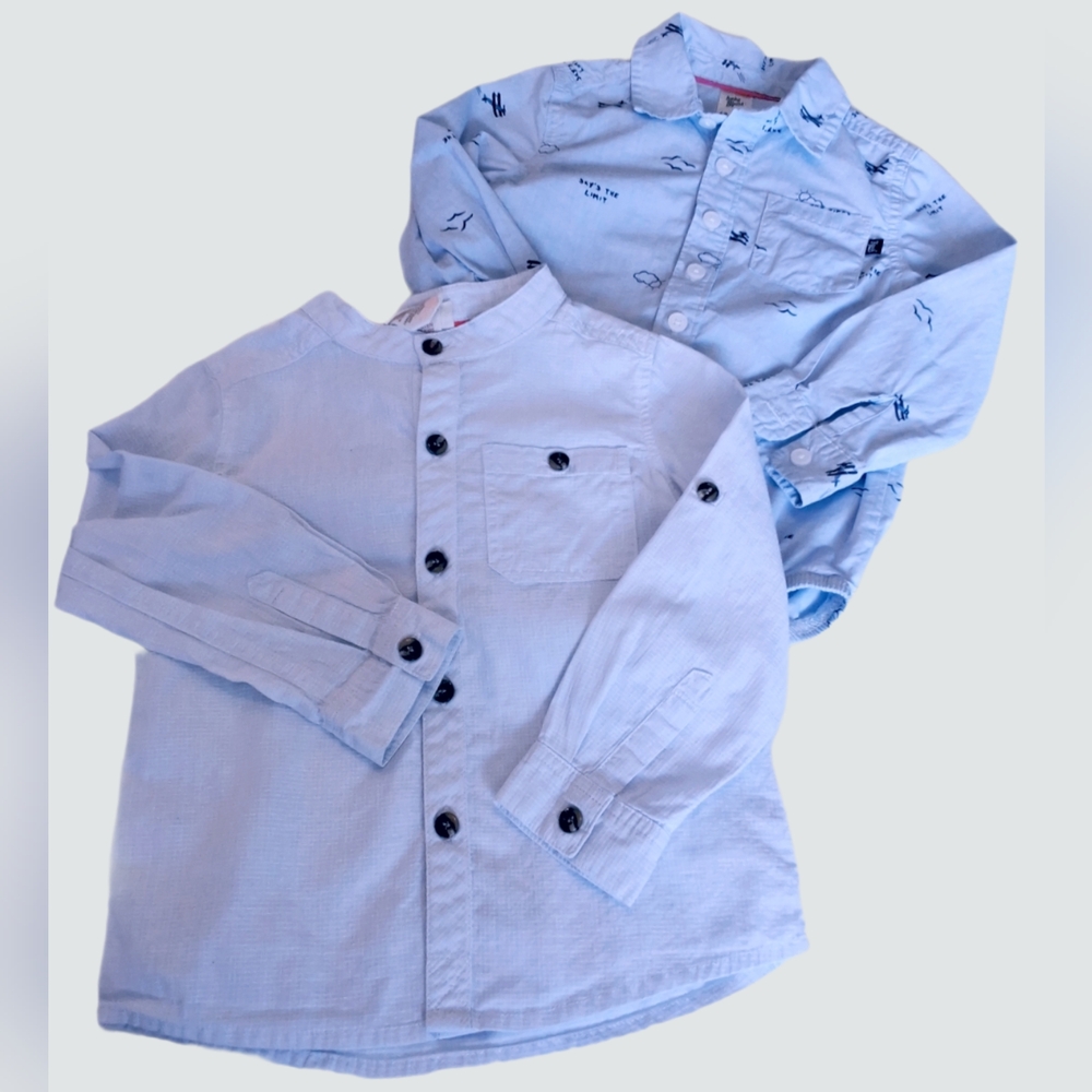 Bundle of 2 Boys' Light Blue Long-Sleeve Shirts Size 1-2Y
